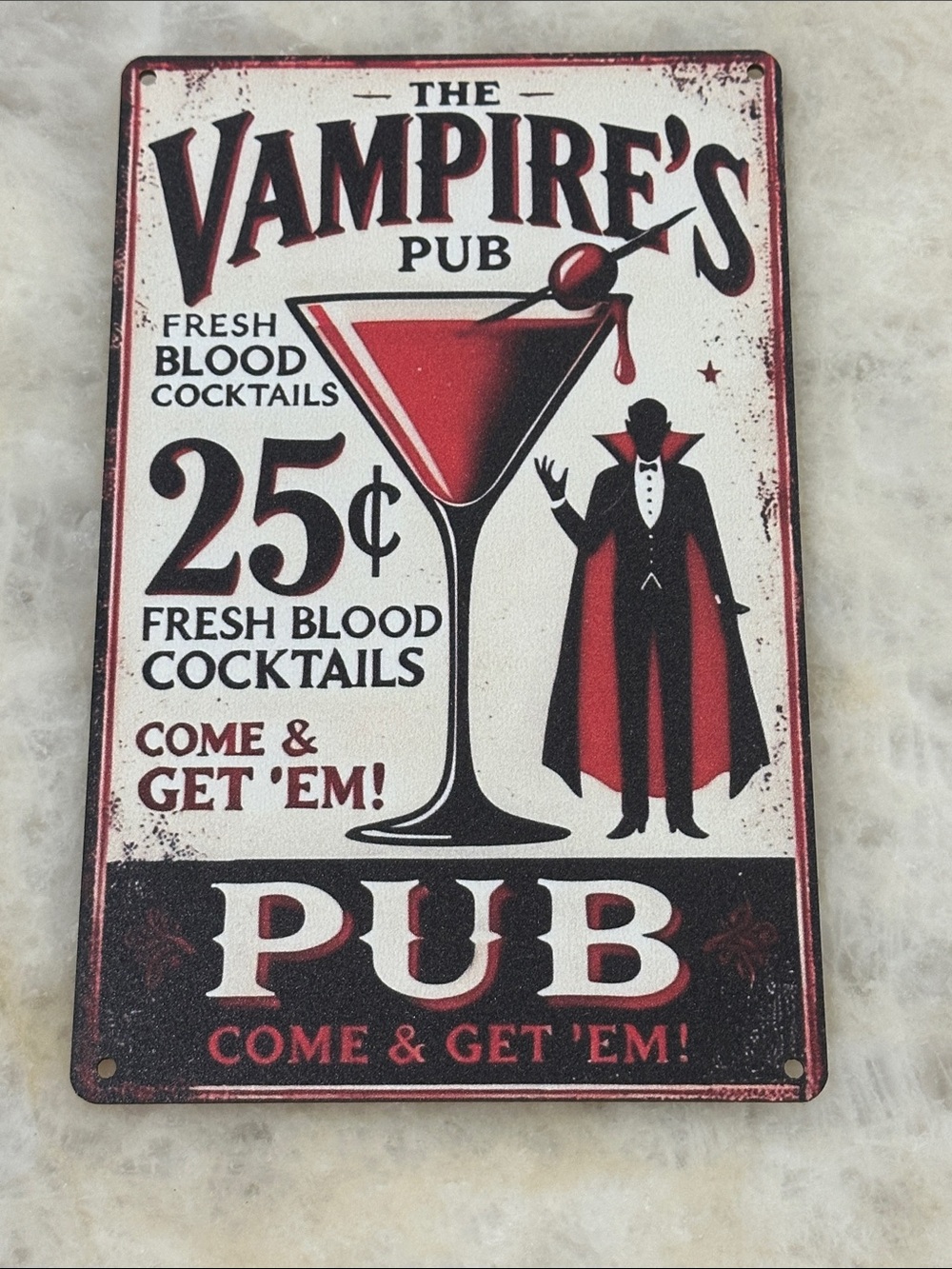 The Vampire's Pub Vintage-Style Wooden Sign - Red & Black